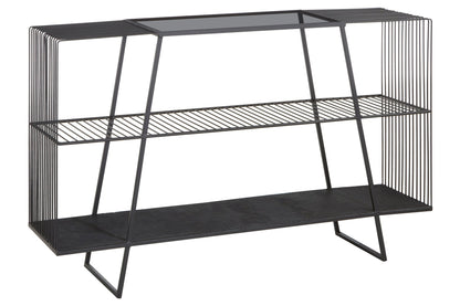 Bath Grey Glass and Black Finish Wireframe Console Table