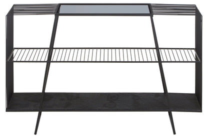 Bath Grey Glass and Black Finish Wireframe Console Table