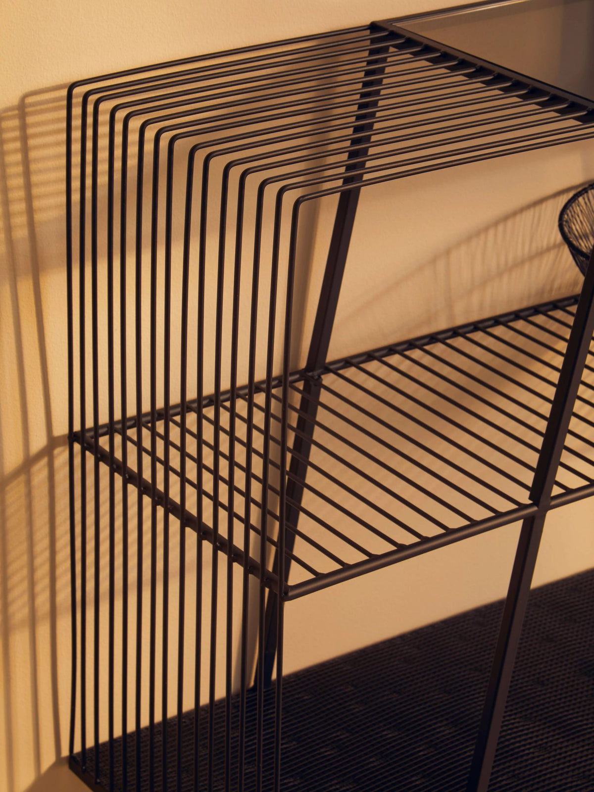 Bath Grey Glass and Black Finish Wireframe Console Table