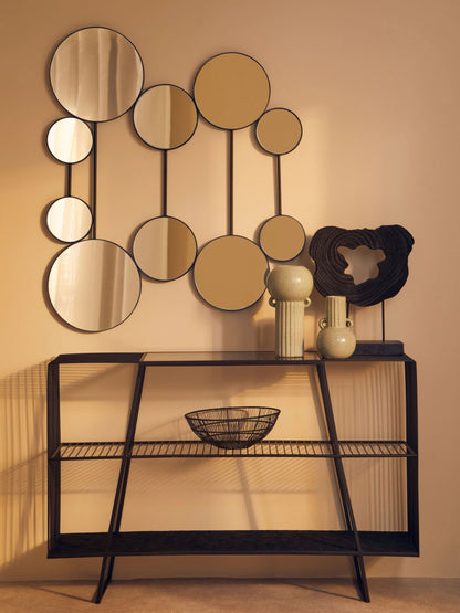 Bath Grey Glass and Black Finish Wireframe Console Table