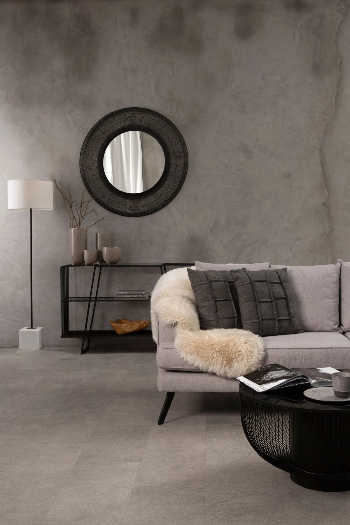 Bath Grey Glass and Black Finish Wireframe Console Table