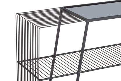 Bath Grey Glass and Black Finish Wireframe Console Table