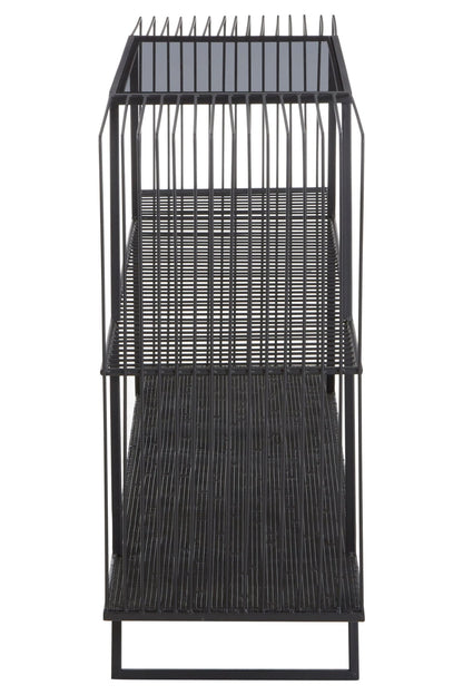 Bath Grey Glass and Black Finish Wireframe Console Table