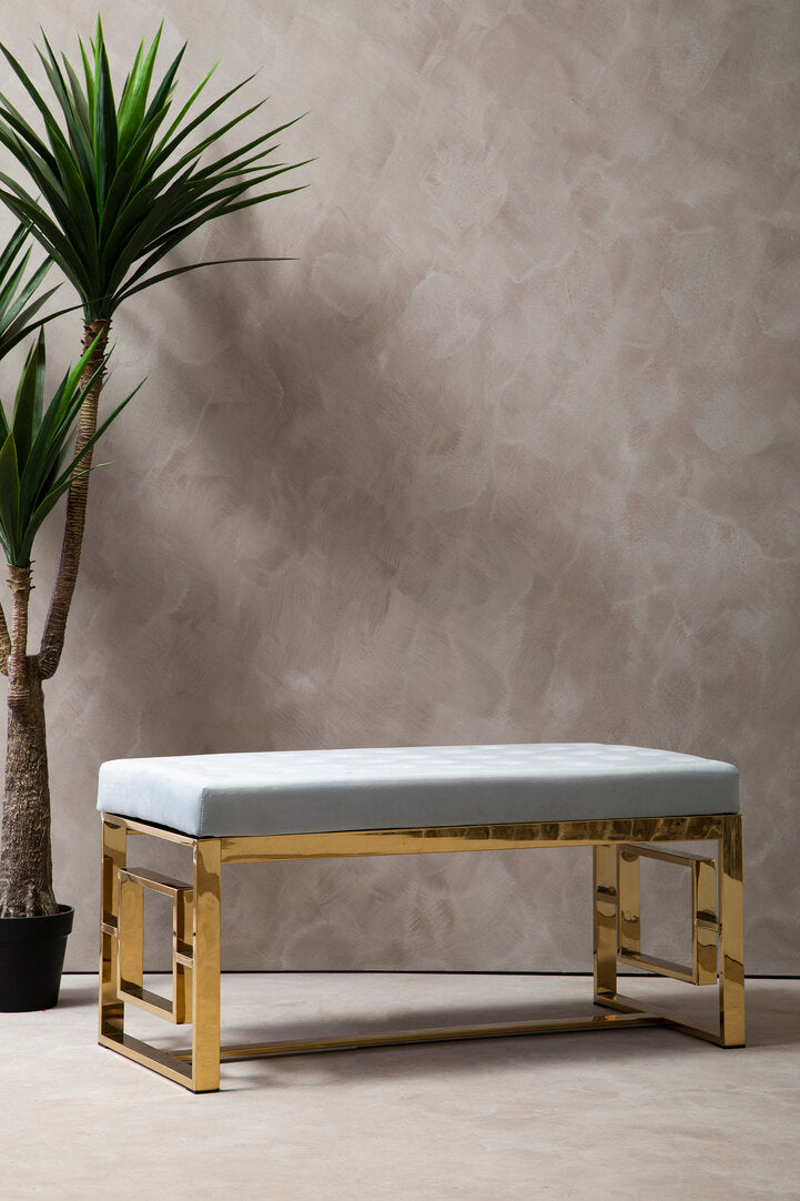 Aurora Powder Grey Tufted Bench
