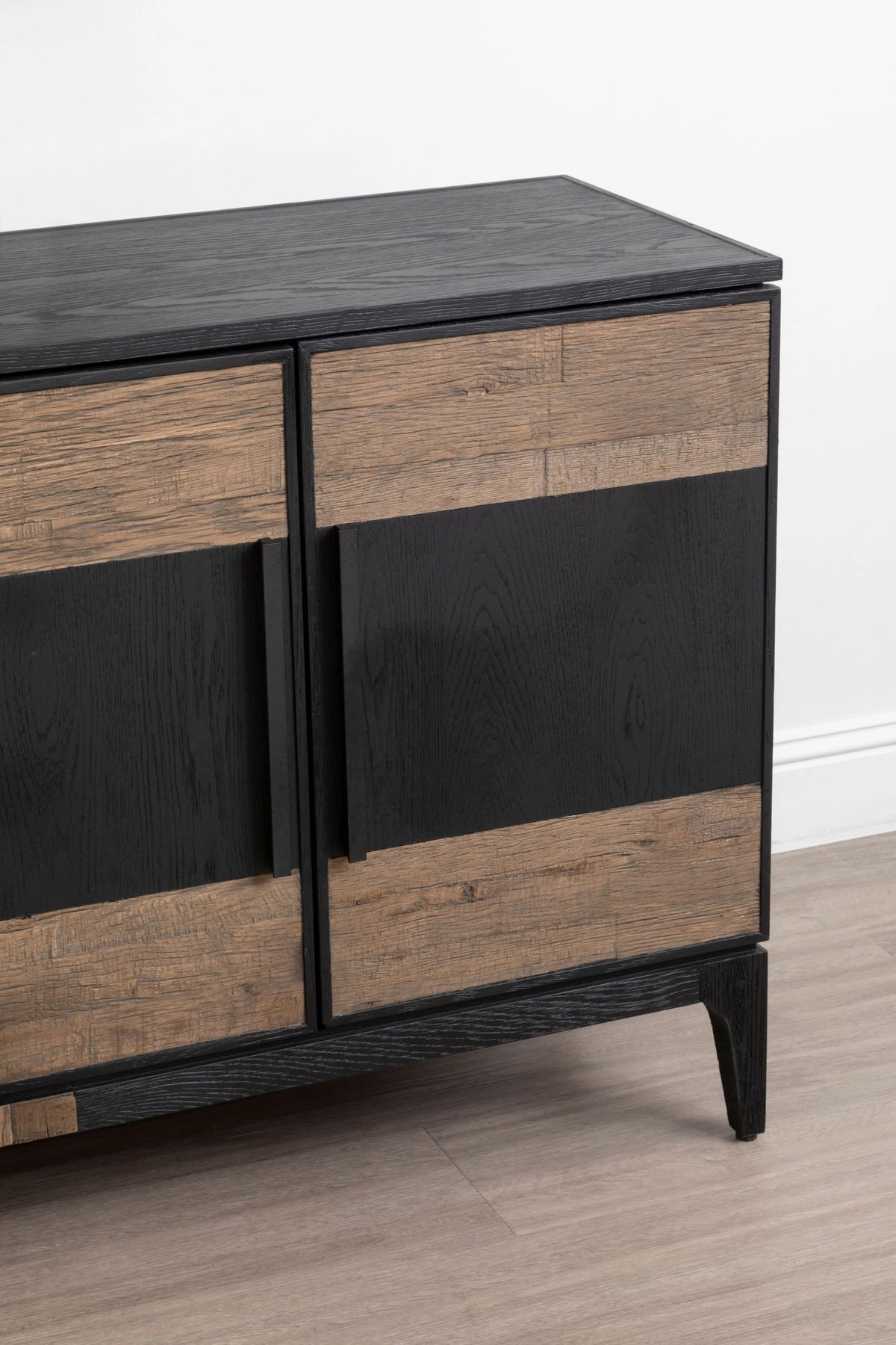 Kensington Black and Natural Oak Wood 4 Door Sideboard
