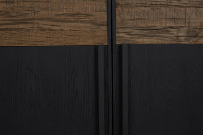 Kensington Black and Natural Oak Wood 4 Door Sideboard