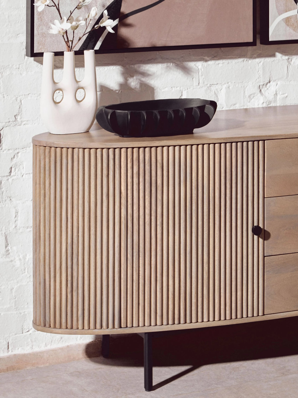 Stirling Two Door Three Drawer Grey Mango Wood Sideboard