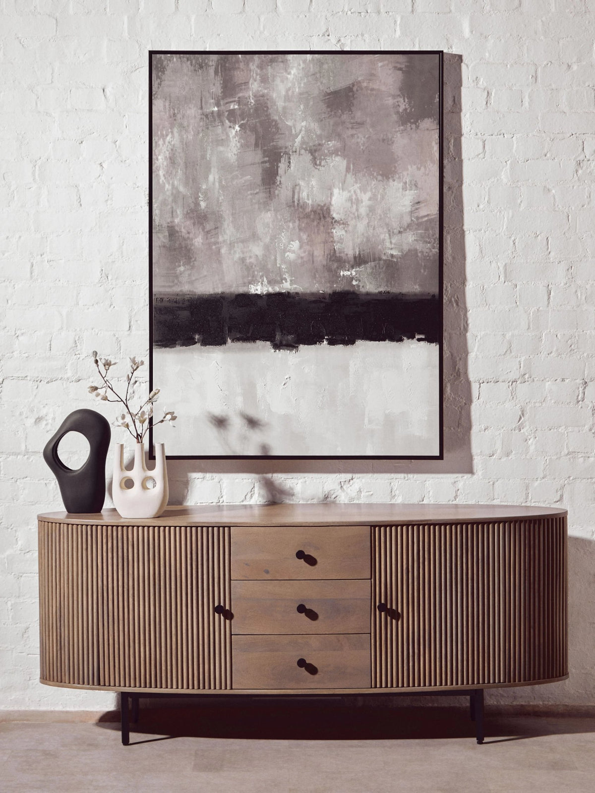 Stirling Two Door Three Drawer Grey Mango Wood Sideboard