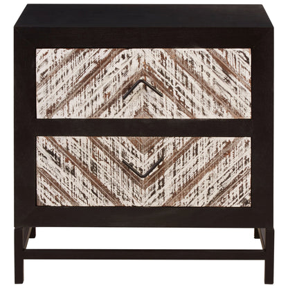 Canterbury Rustic Chevron and Black 2 Drawer Bedside Table