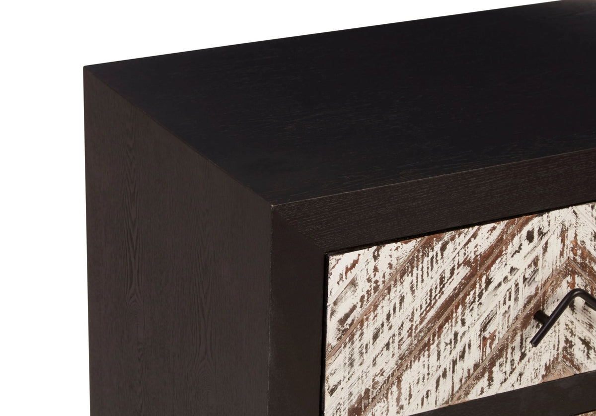 Canterbury Rustic Chevron and Black 2 Drawer Bedside Table