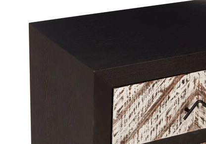 Canterbury Rustic Chevron and Black 2 Drawer Bedside Table