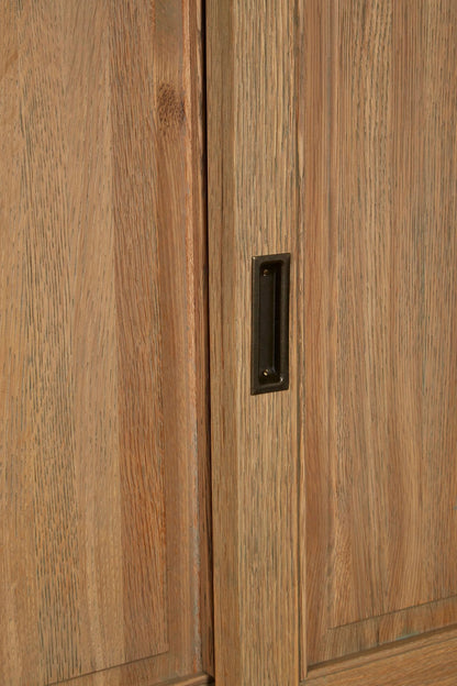 Cannes Oak Wood Tall Cabinet with Washed Grey Finish