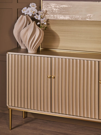 Portree Champagne Gold Finish Three Door Flute Detail Sideboard
