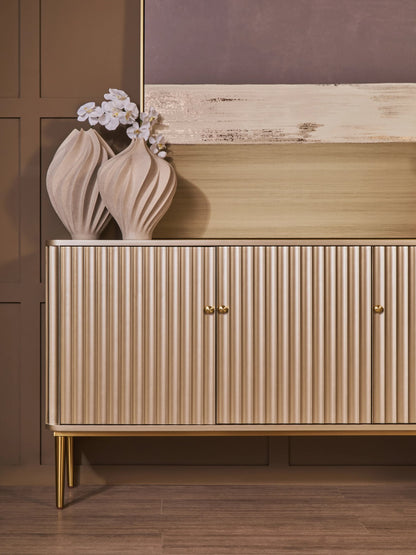 Portree Champagne Gold Finish Three Door Flute Detail Sideboard