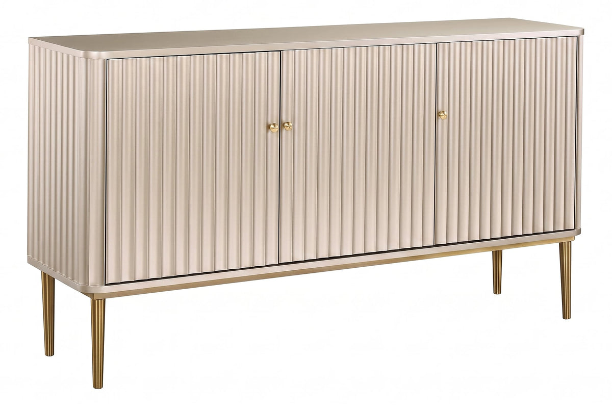 Portree Champagne Gold Finish Three Door Flute Detail Sideboard