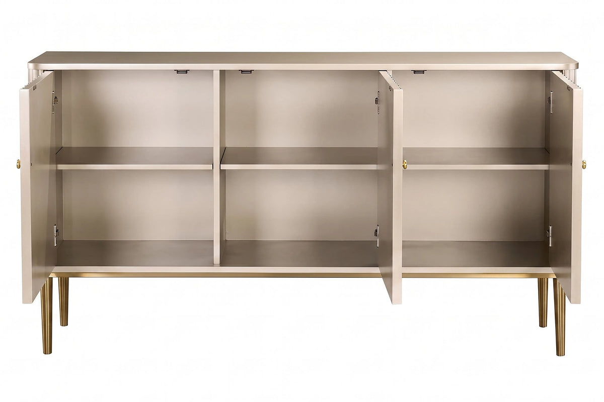 Portree Champagne Gold Finish Three Door Flute Detail Sideboard