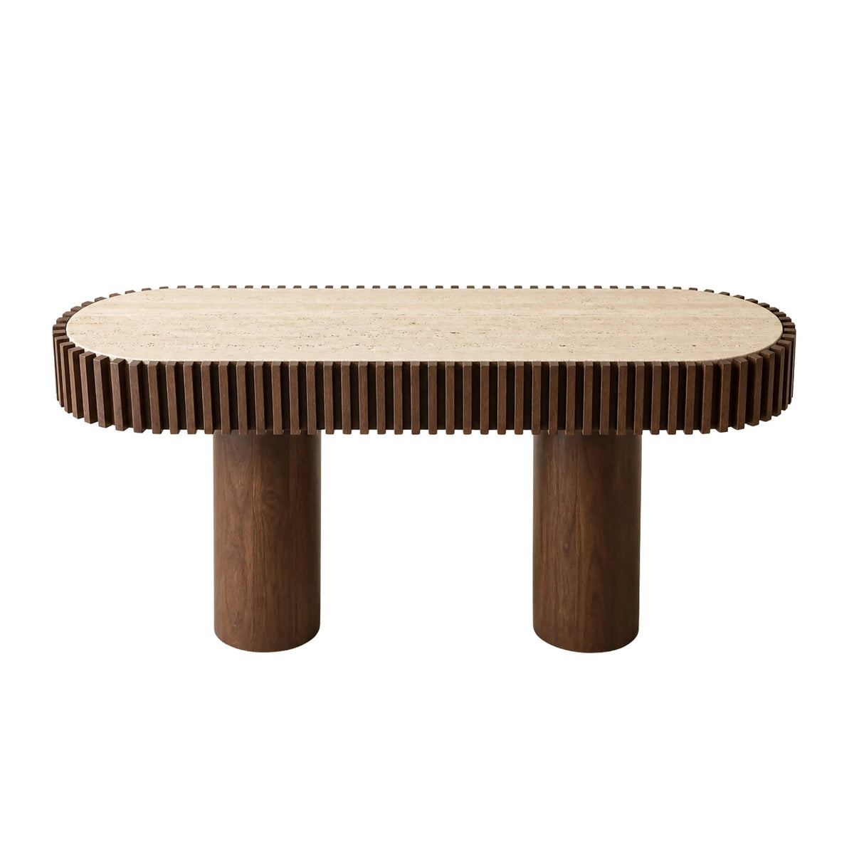 Prestbury Travertine and Mango Wood Curved Console Table