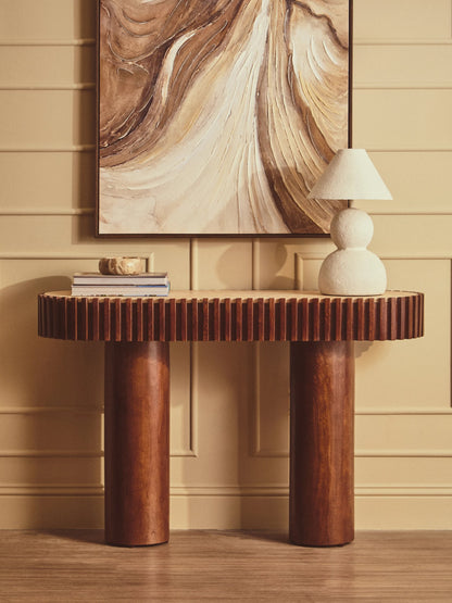 Prestbury Travertine and Mango Wood Curved Console Table