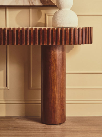 Prestbury Travertine and Mango Wood Curved Console Table