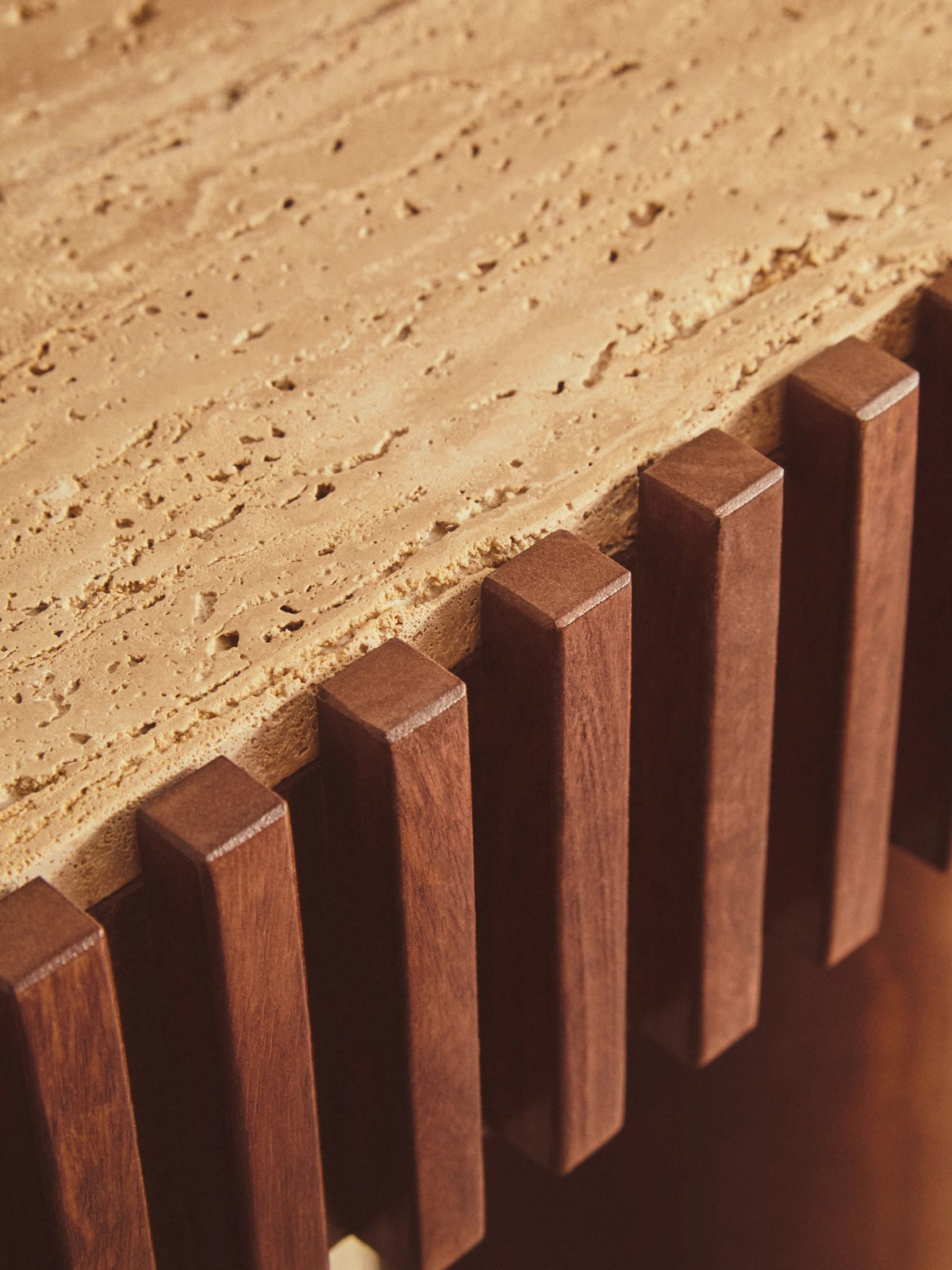Prestbury Travertine and Mango Wood Curved Console Table