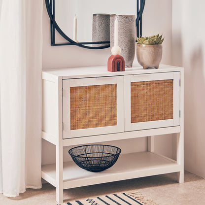 Como White Rattan Two Drawer Side Cabinet