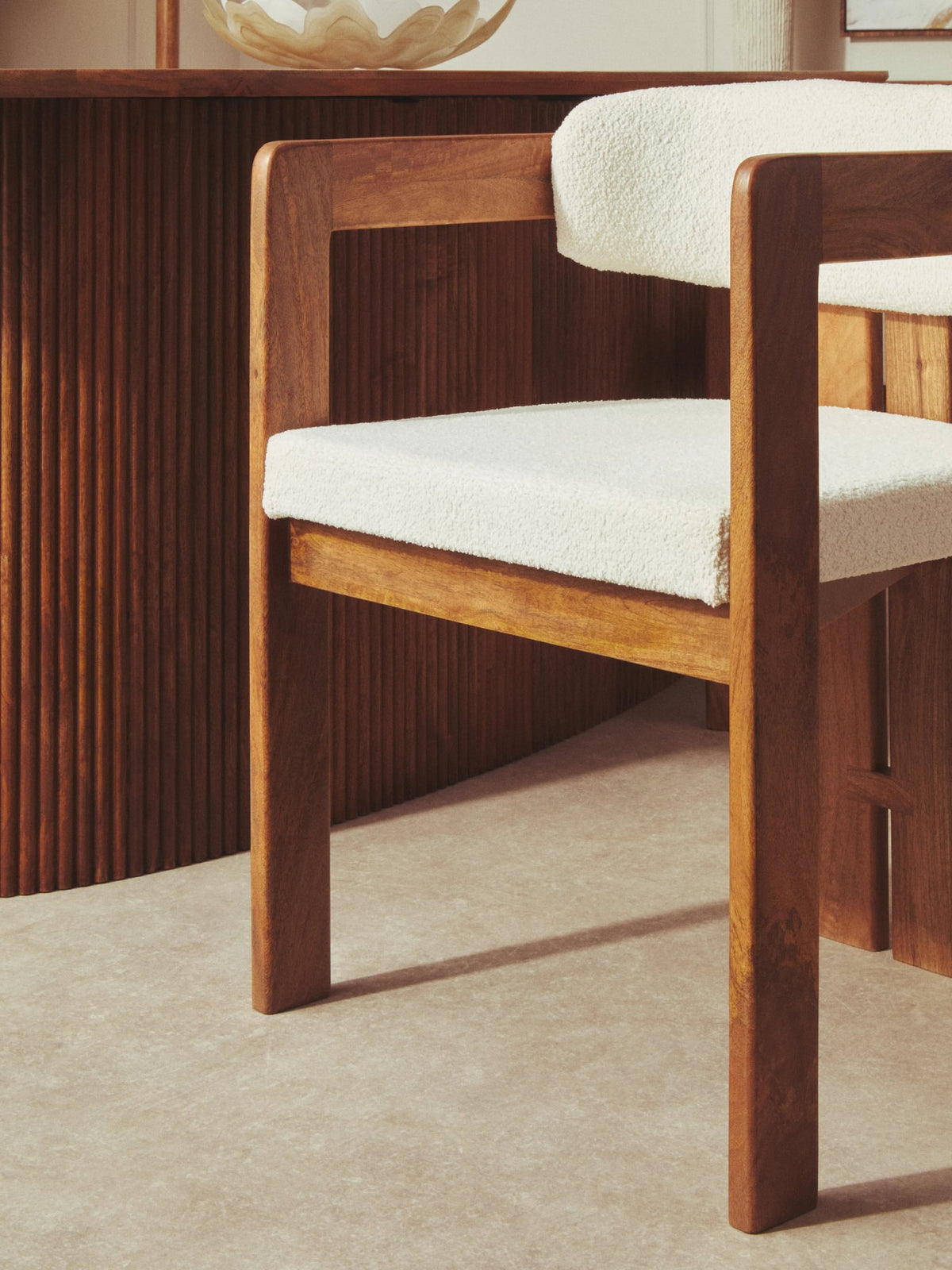 Stirling Boucle Fabric and Mango Wood Dining Chair