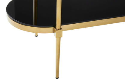 Downham Black Glass Two Tier Console Table with Gold Frame