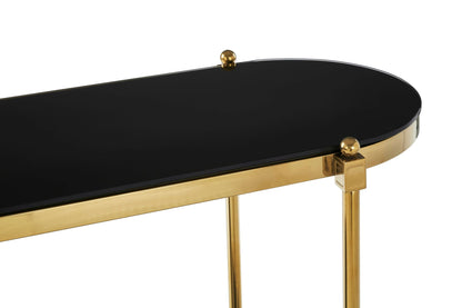 Downham Black Glass Two Tier Console Table with Gold Frame