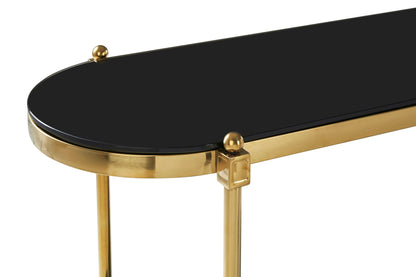 Downham Black Glass Two Tier Console Table with Gold Frame