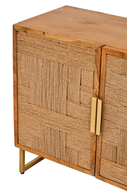 Carlton Mango Wood Paper Rope Detail Four Door Sideboard