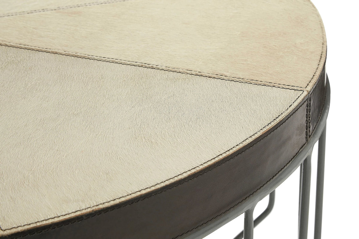 Vienna Hair On Leather Round Coffee Table #colour_grey