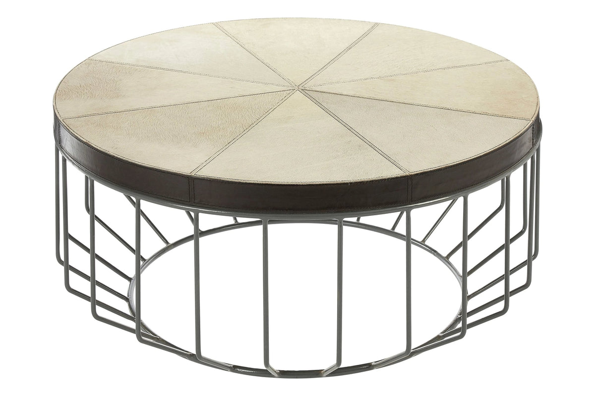 Vienna Hair On Leather Round Coffee Table #colour_grey