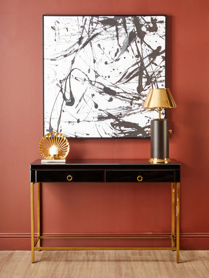 Vienna Townhouse Black Mirror Console Table with Gold Frame