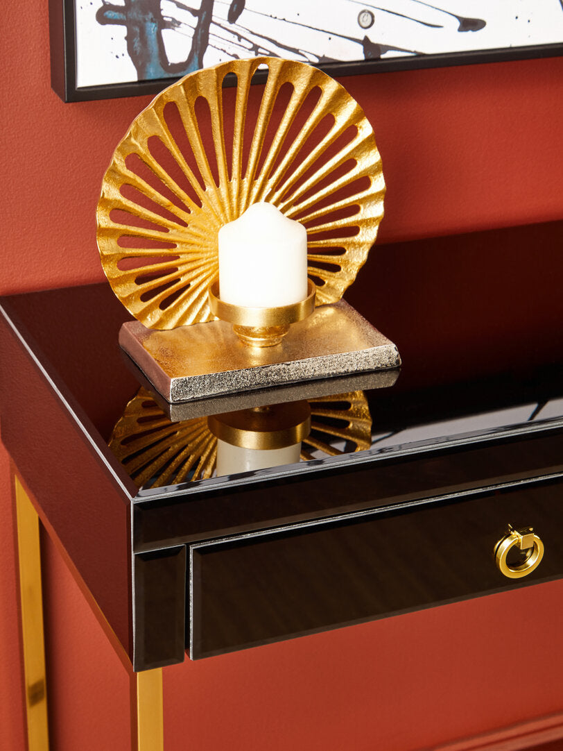 Vienna Townhouse Black Mirror Console Table with Gold Frame