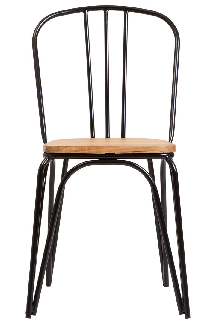 Madison Dining Chair Elm Wood Seat With Black Finish Metal Frame
