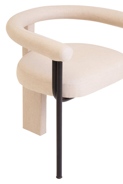 Balmoral Cream Texture Linen Dining Chair with Black Metal Frame