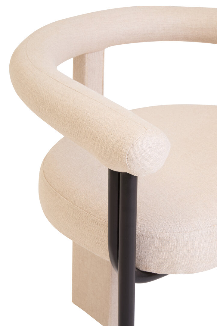 Balmoral Cream Texture Linen Dining Chair with Black Metal Frame