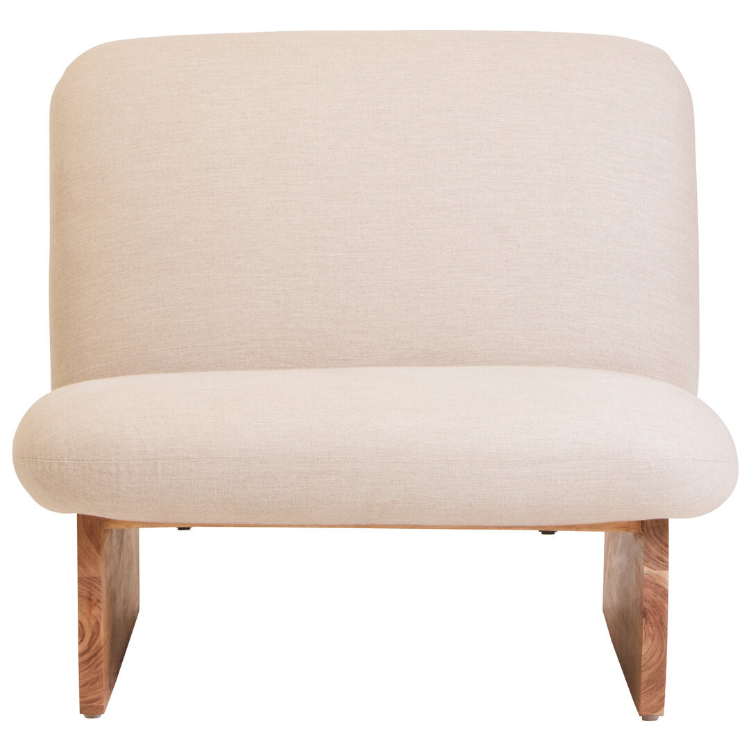 Notting Cream Linen Textured Armless Chair With Wood Base