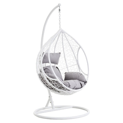 Bristol White Rattan Effect Hanging Chair with Grey Cushions