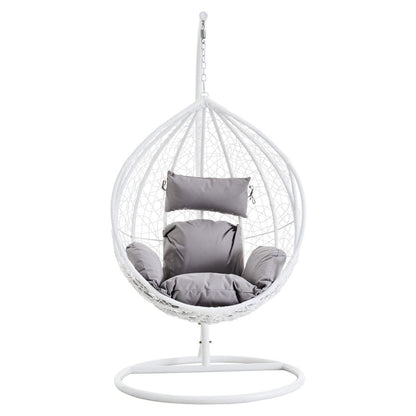 Bristol White Rattan Effect Hanging Chair with Grey Cushions