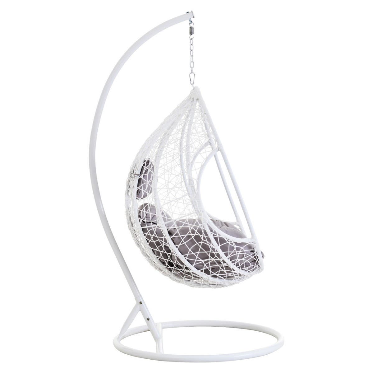 Bristol White Rattan Effect Hanging Chair with Grey Cushions