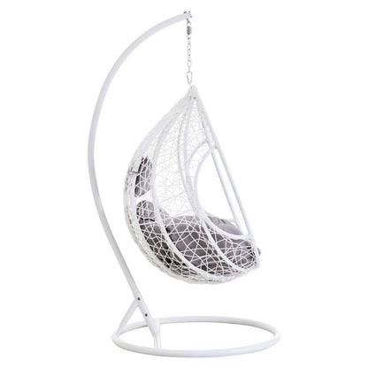 Bristol White Rattan Effect Hanging Chair with Grey Cushions