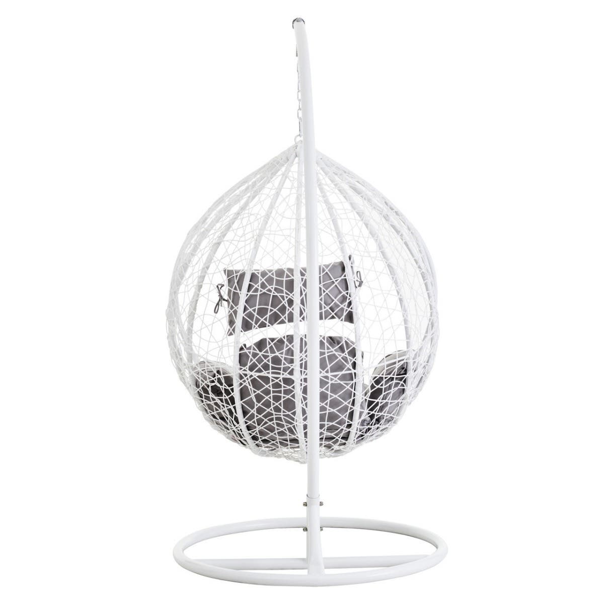 Bristol White Rattan Effect Hanging Chair with Grey Cushions