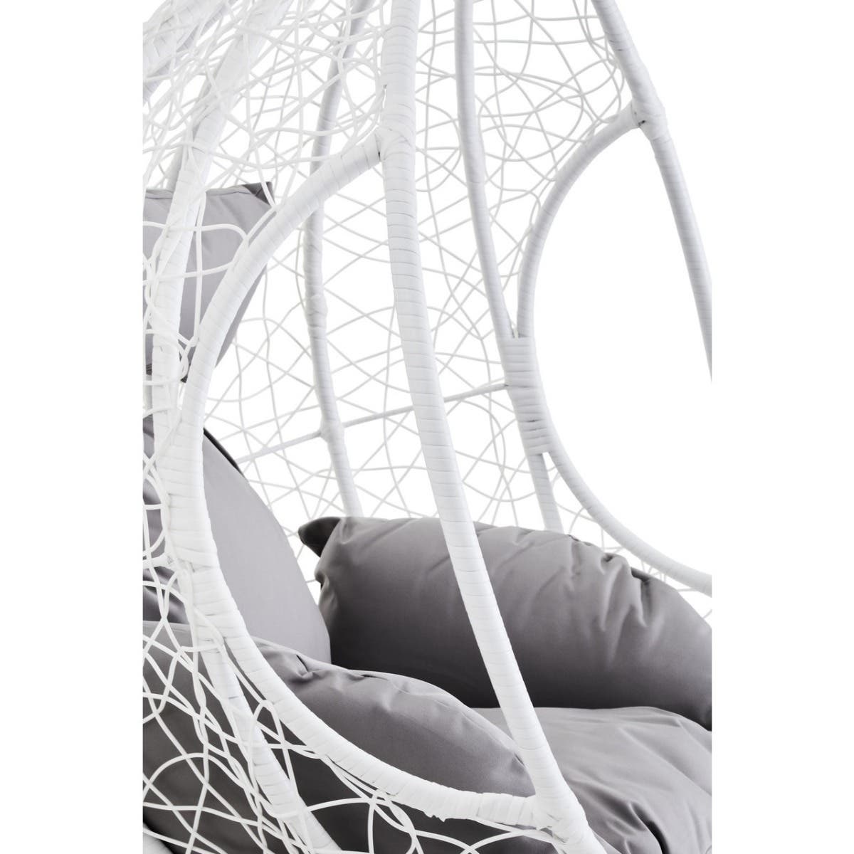 Bristol White Rattan Effect Hanging Chair with Grey Cushions