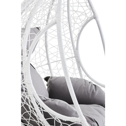 Bristol White Rattan Effect Hanging Chair with Grey Cushions