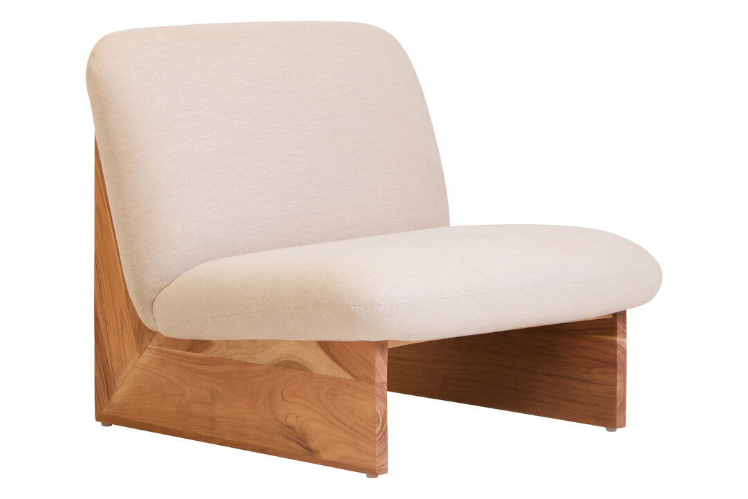 Notting Cream Linen Textured Armless Chair With Wood Base