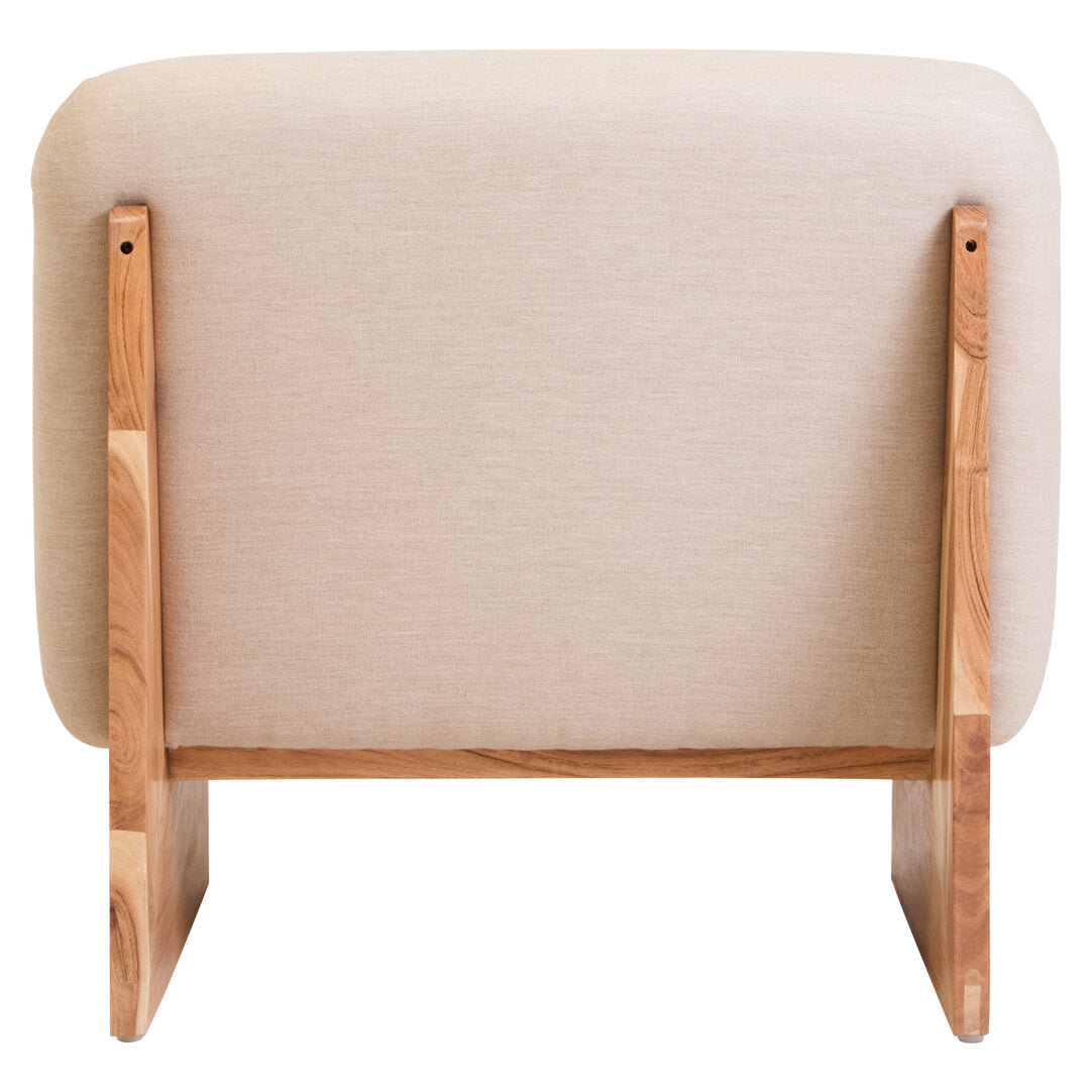 Notting Cream Linen Textured Armless Chair With Wood Base
