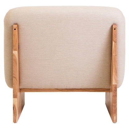 Notting Cream Linen Textured Armless Chair With Wood Base