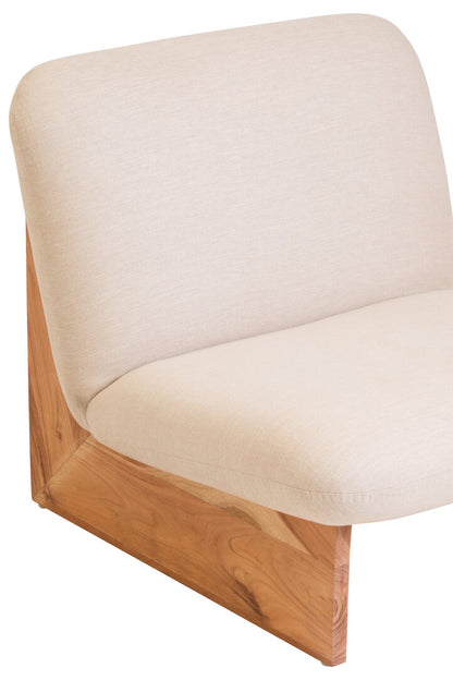 Notting Cream Linen Textured Armless Chair With Wood Base