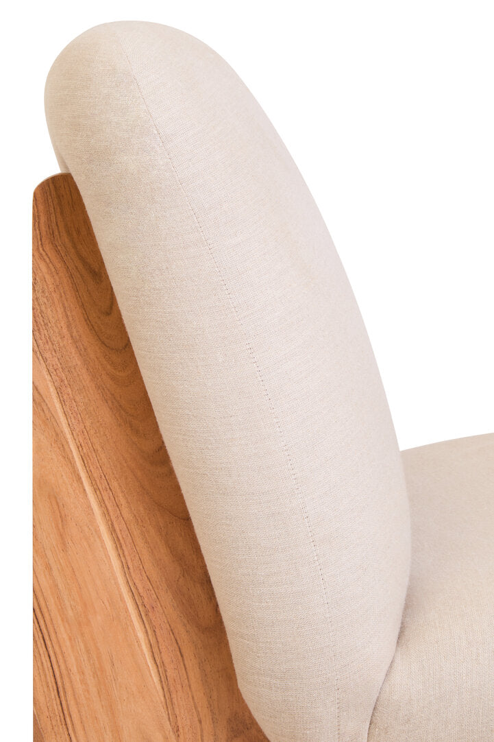 Notting Cream Linen Textured Armless Chair With Wood Base
